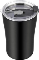 Koffiemok dubbel geïsoleerd, isolerende mok automok melkmok melkmok kantoor koffiemok, inhoud 260 ml, bruikbaar met rietje (zwart)