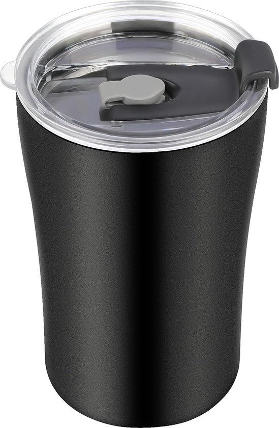 Tasse à café double isolation, tasse isolante, tasse de voiture, tasse à lait, tasse à café de bureau, capacité 260 ml, utilisable avec de la paille (noir)