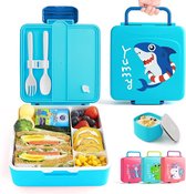 SHOP YOLO- Boîtes repas-Boîte à lunch enfant avec poignée de transport-récipient à sauce-4 compartiments,cuillère et fourchette-1300 ml-bleu