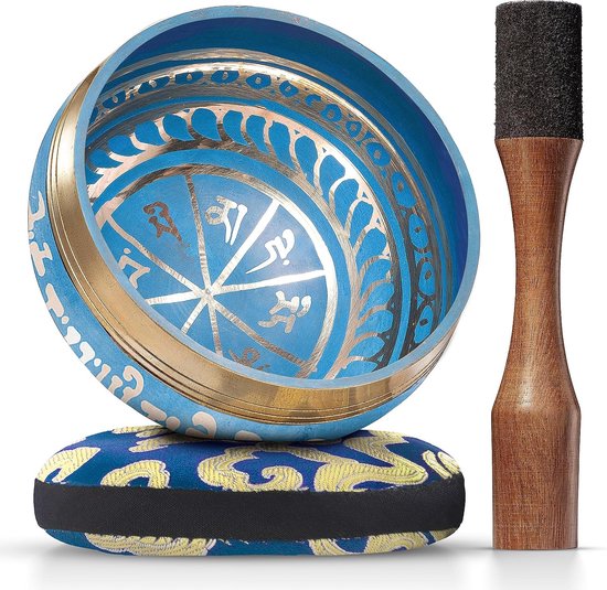 Tibetaanse klankschaal, meditatieklankschaal, 8 cm, Tibetaanse klankschalenset, klankschaalset met klegel, klankschaalkussen, Tibetaanse klankschalen, zingkom voor ontspanning, meditatie
