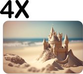BWK Luxe Placemat - Prachtig Zandkasteel op het Strand - Set van 4 Placemats - 45x30 cm - 2 mm dik Vinyl - Anti Slip - Afneembaar
