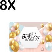 BWK Stevige Placemat - Happy Birthday - Verjaardag Sfeer met Ballonnen - Set van 8 Placemats - 35x25 cm - 1 mm dik Polystyreen - Afneembaar