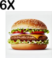 BWK Textiele Placemat - Perfecte Hamburger op Lichte Achtergrond - Set van 6 Placemats - 40x40 cm - Polyester Stof - Afneembaar