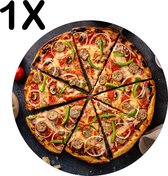 BWK Luxe Ronde Placemat - Pizza in Punten Gesneden - Set van 1 Placemats - 50x50 cm - 2 mm dik Vinyl - Anti Slip - Afneembaar