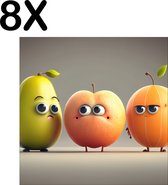 BWK Textiele Placemat - Lopend Fruit met Ogen - Set van 8 Placemats - 50x50 cm - Polyester Stof - Afneembaar