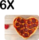 BWK Flexibele Placemat - Love Pizza - Hartjes Pizza - Set van 6 Placemats - 40x30 cm - PVC Doek - Afneembaar