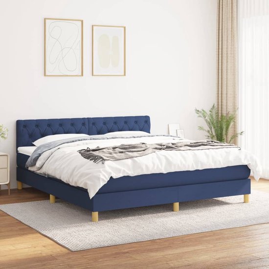 vidaXL-Boxspring-avec-matelas-tissu-bleu-160x200-cm