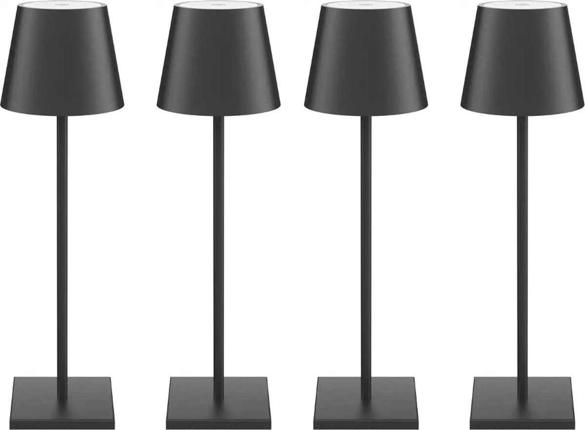 4 Stuks - Oplaadbare tafellamp - dimbaar - zwart - Duurzaam - aluminium - 2700K Bureaulamp