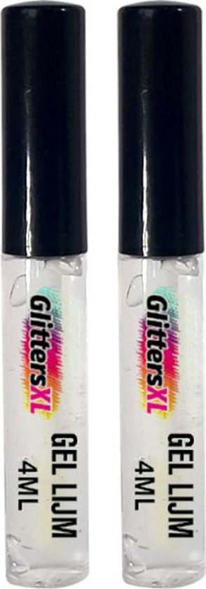 2x Glitter huid lijm met kwastje voor Gezicht en Lichaam 4ML [Face Body Glitter Gel - Festival Sticker tattoo outfit - Strass Steentjes Dots Glitterstiften 2 Stuks - Glitter huidlijm Gel voor kinderen volwassenen]