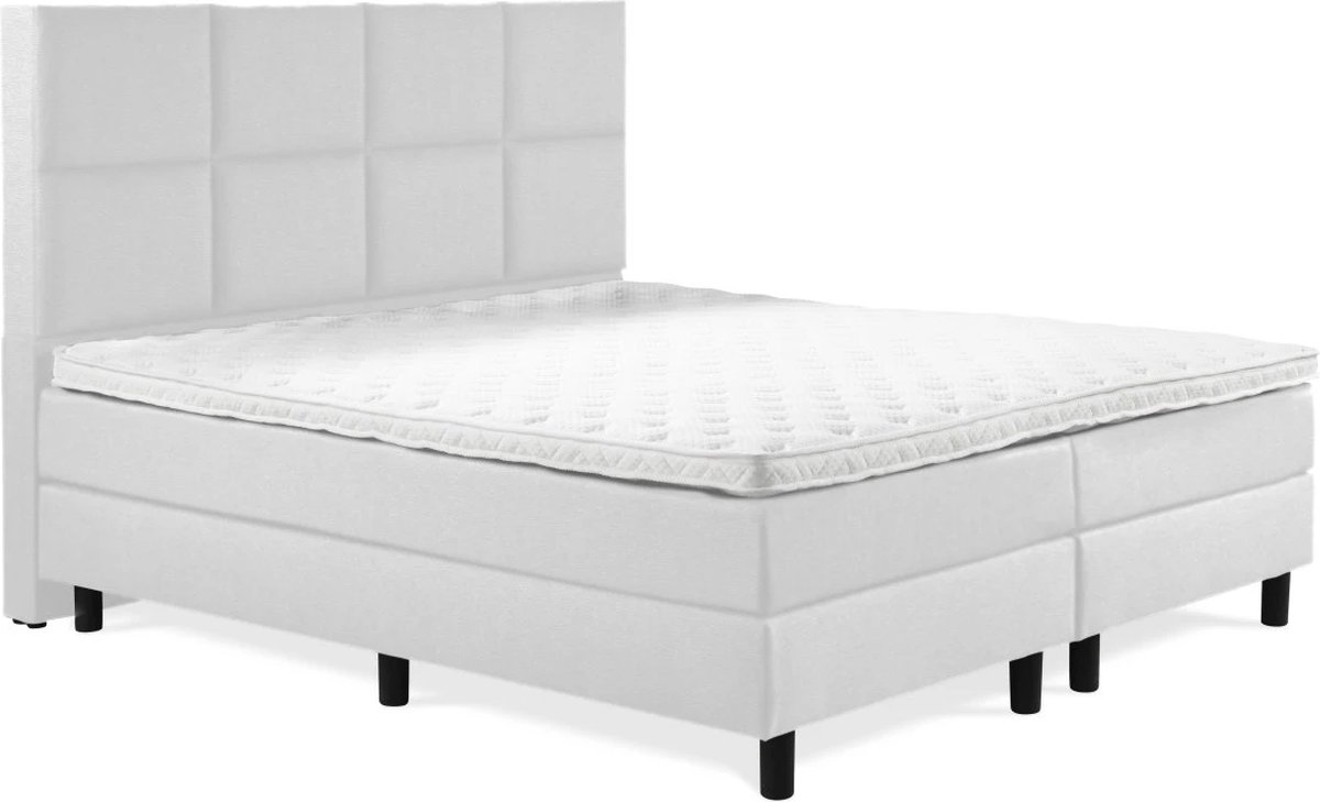 Boxspring Luxe 160x210 8 vlaks Wit Lederlook