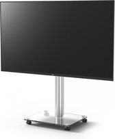 Spectral QX203-KG-AL | tv-statief verrijdbaar, tv-standaard draaibaar | aluminium buis, voetplaat in helder glas | geschikt voor 32" - 55” inch televisies
