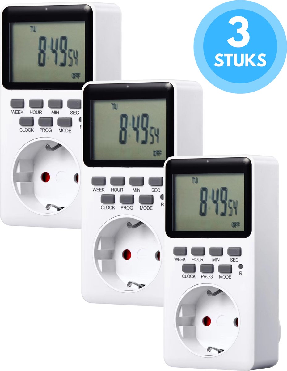 Membeli Tijdschakelaar voor Binnen - Type F - Makkelijk te monteren - Schakelklok Stopcontact - Digitaal - 3 stuks - Timer Schakelaar - LCD Display - Tijdschakelklok
