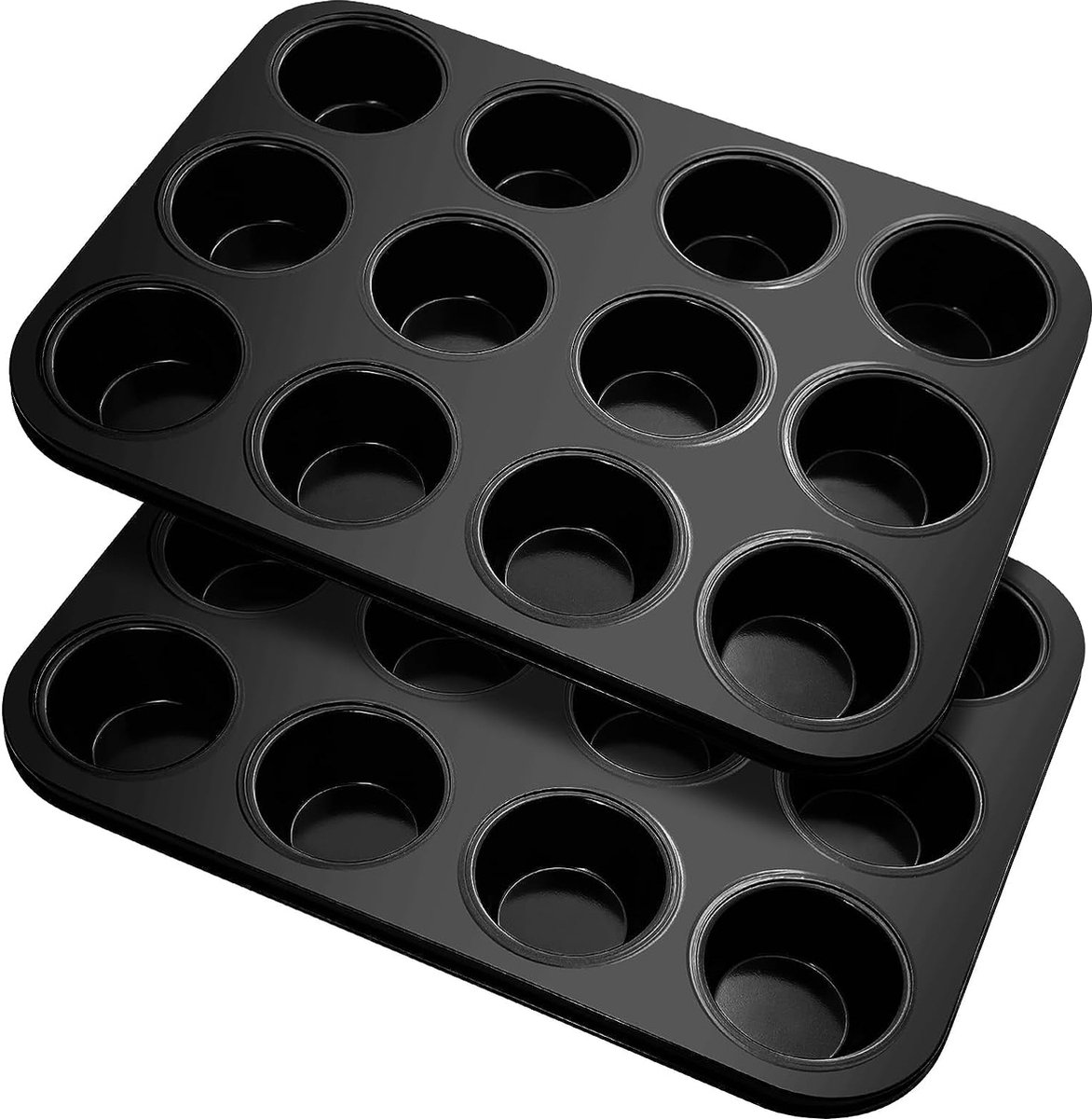 Muffinvorm, set van 2 koolstofstaal, muffinplaten voor 12 muffins, anti-aanbaklaag, muffinvorm, plaatstaal, muffinplaat, muffinvorm, muffinvorm, muffinvormen, bakplaat