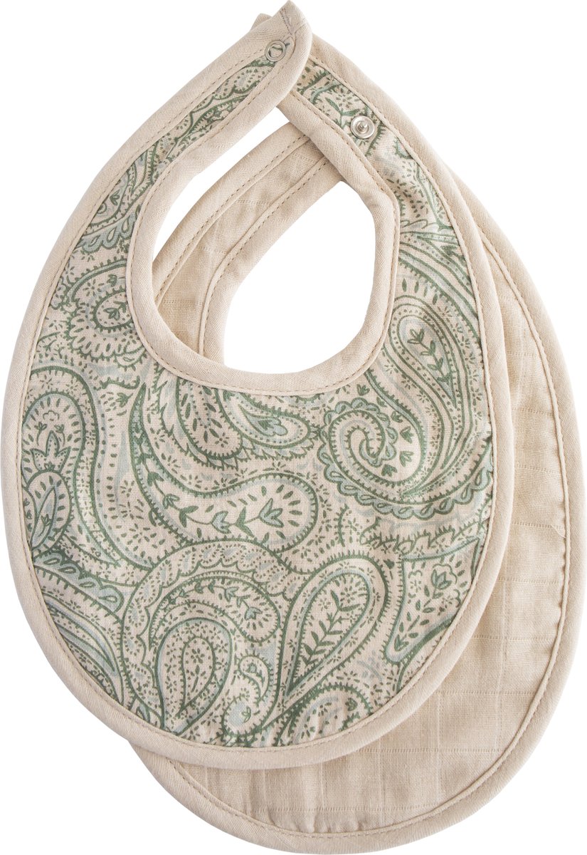 Goedkoopste Mushie Slabbetje Muslin Bib (set van 2) - Green Paisley Fog