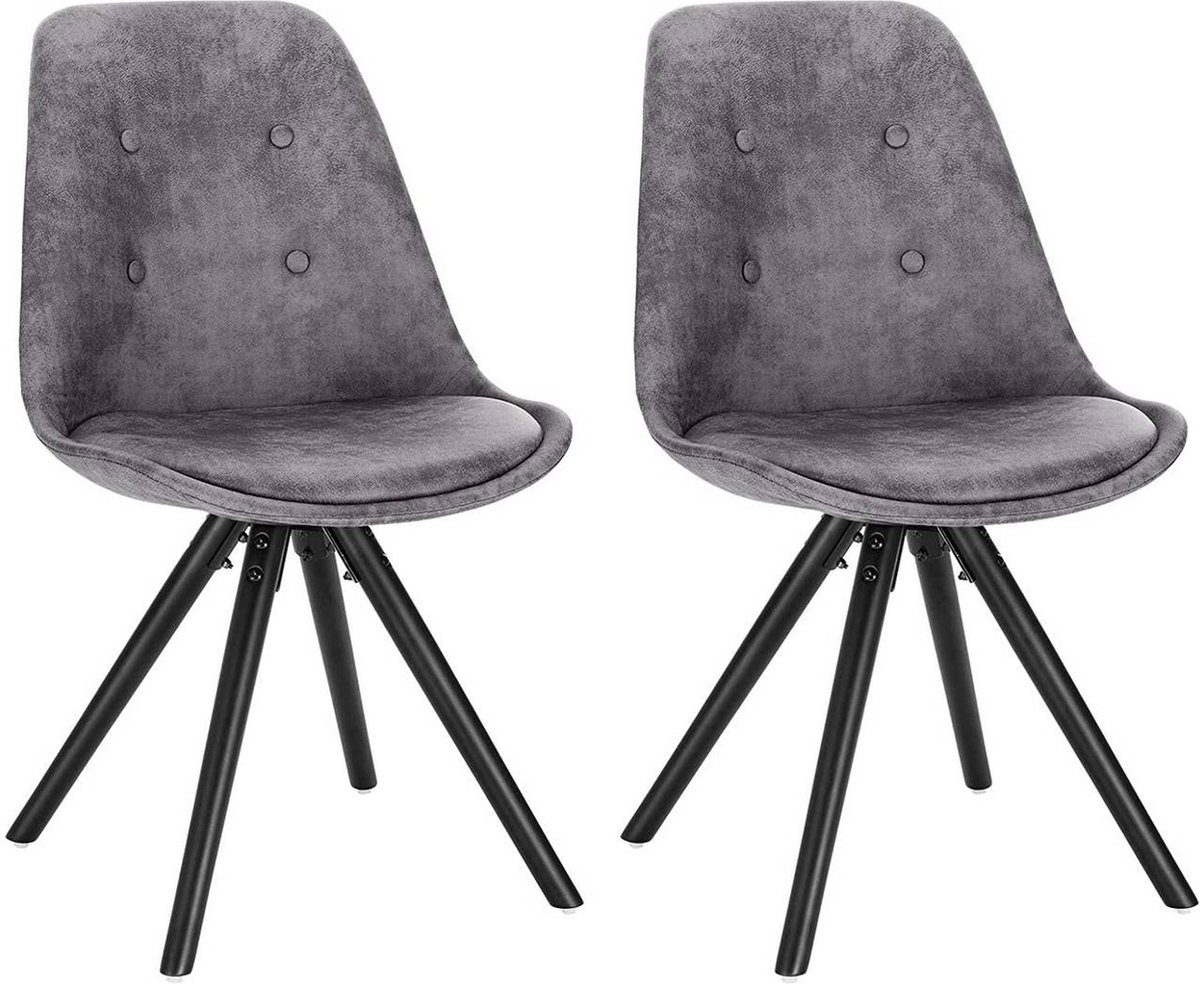 Happyment Bezoekersstoel Lizi - Eetkamerstoel - Donkergrijs stof - Houten poten - Set van 2 - Zithoogte 46 cm - Deluxe