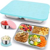 lunchbox, roestvrij staal bento-boxen met siliconen deksel, broodtrommel met vakken, lekvrije herbruikbare broodtrommel, snackbox (blauw)