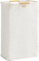wasmand opvouwbaar gevlochten wit 39×53×27 cm, wasserij collector opvouwbare wasmand Oxford stof met handvat houten handvat groot, wasmand voor slaapkamer, badkamer, slaapzaal