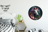 Muurstickers paard - Bloemen - Dieren - Behangsticker - Behangcirkel zelfklevend - Wandbekleding - Ronde muurdecoratie - 80x80 cm - Muursticker cirkel - Plak stickers - Wall sticker