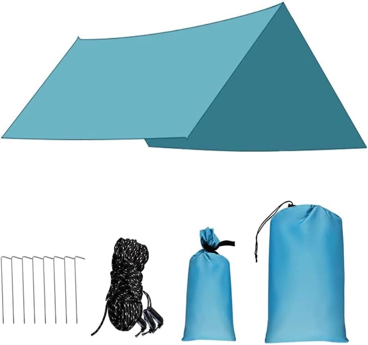 Tentzeil, waterdicht, 3 m x 3 m, camping, tarp, ultralicht, hangmat, luifel, waterdicht, tentzeil, Oxford-zeil, 2000 mm, regenbescherming, zonwering voor outdoor, reizen, strand, blauw