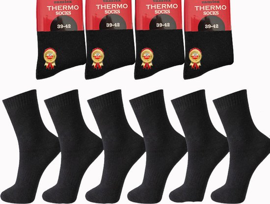 6 paar badstof THERMO sokken ( zwart ) 39-42 - samtex