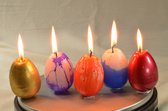 Set van 5 stuks handgemaakte XXL Paasei kaarsen in verschillende kleuren - 5x8 cm - Gemaakt door Candles by Milanne en niet alleen voor de Pasen - BEKIJK VIDEO