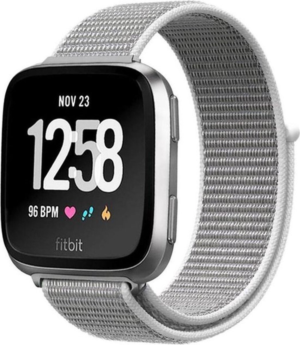 Shop4 - Geschikt voor Fitbit Versa 2 Bandje - Nylon Grijs Wit