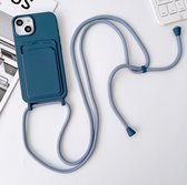 Mobigear Telefoonhoesje geschikt voor Apple iPhone 15 Siliconen met Kaarthouder | Mobigear Lanyard Card Hoesje met koord en Pasjeshouder | Kaarthouder voor 1 Pasje | hoesje met koord Telefoonhoesje voor Pinpas / OV Kaart / Rijbewijs - Donkerblauw