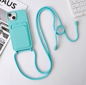 Mobigear Lanyard Card Case with Cord Case - Convient pour Apple iPhone 15 Plus - Étui pour téléphone portable - Blauw