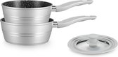 Royal Line® FS2M Casseroles en inox Induction - Casserole avec couvercle en silicone - Ø 18/20 cm - Revêtement antiadhésif - Set de casseroles tous feux - Argent