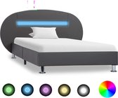 The Living Store Bedframe - Grijs - 208 x 123 x 70 cm - Geschikt voor matras van 90 x 200 cm - Met LED-lichtstrip - USB-aansluiting