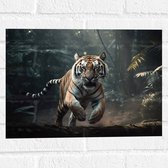 Muursticker - Aanvallende Tijger in Donkere Jungle - 40x30 cm Foto op Muursticker