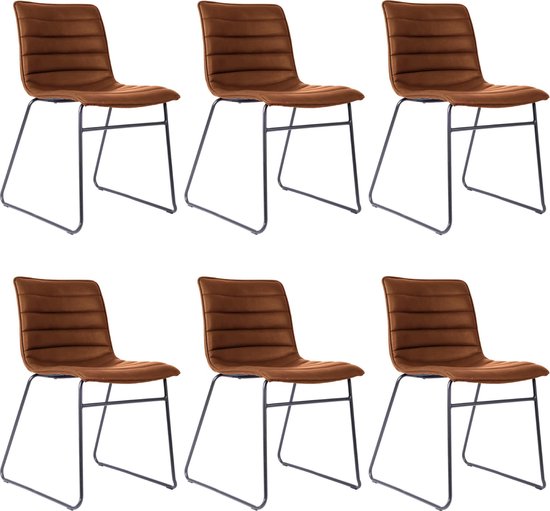 Colenis® - Atlantic Eetkamerstoel - Set Van 6 - Cognac - PU - Industrieel