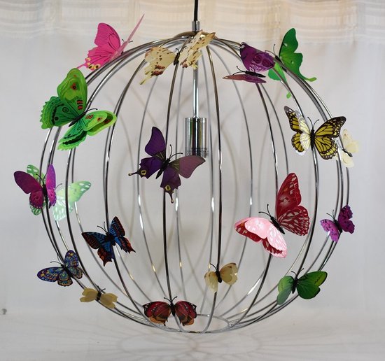 ZoeZo Design - lampe suspendue - lampe papillon - Ø 48 cm - grande lampe suspendue - couleur argent - métal - avec aimant papillon en plastique - max. 60w