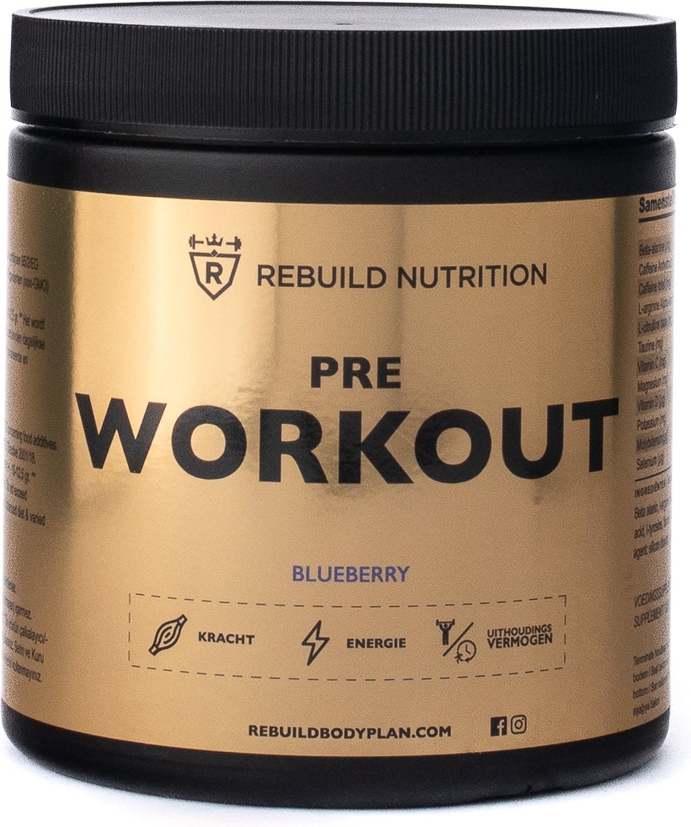 Goedkoopste Rebuild Nutrition Pre-Workout - Pre Workout Per Scoop 400 mg Cafeïne - Preworkout Haal Het Maximale Uit Je Trainingen - Energy Drink - Blauwe Bessen smaak - 30 doseringen - 300 gram