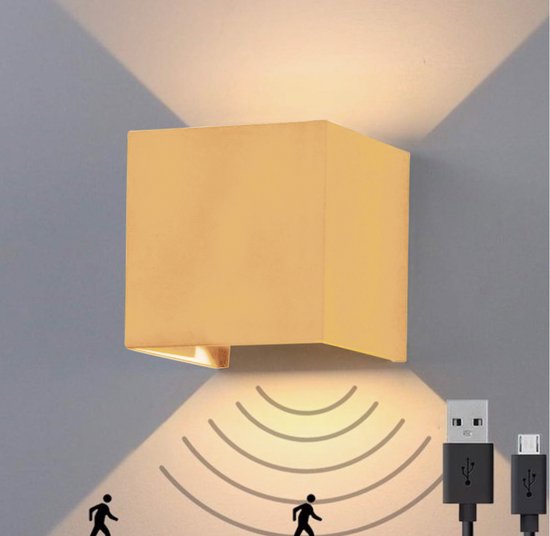 Wandlamp oplaadbaar - Wall lamp rechargeable - houten / naturel wooden look