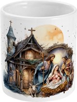 Kerst Beker Mok - Kerststal Jezus Illustratie Print - Keramiek - 350ml