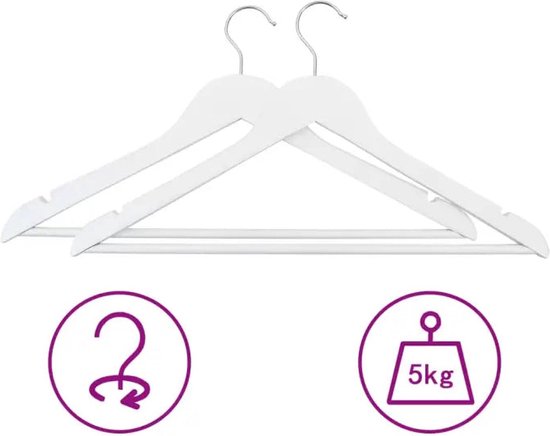 The Living Store Ensemble de Cintres en Bois Dur et Métal - 44,5 x 0,6 x 23 cm - Wit