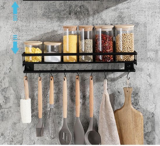 Porte-casserole mural de cuisine support d'étagère de rangement  d'ustensiles de cuisine avec crochet de rangement de cuisine