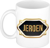 Mug cadeau naam Jeroen / tasse avec emblème doré - anniversaire cadeau / fête des pères / retraite / succès / merci