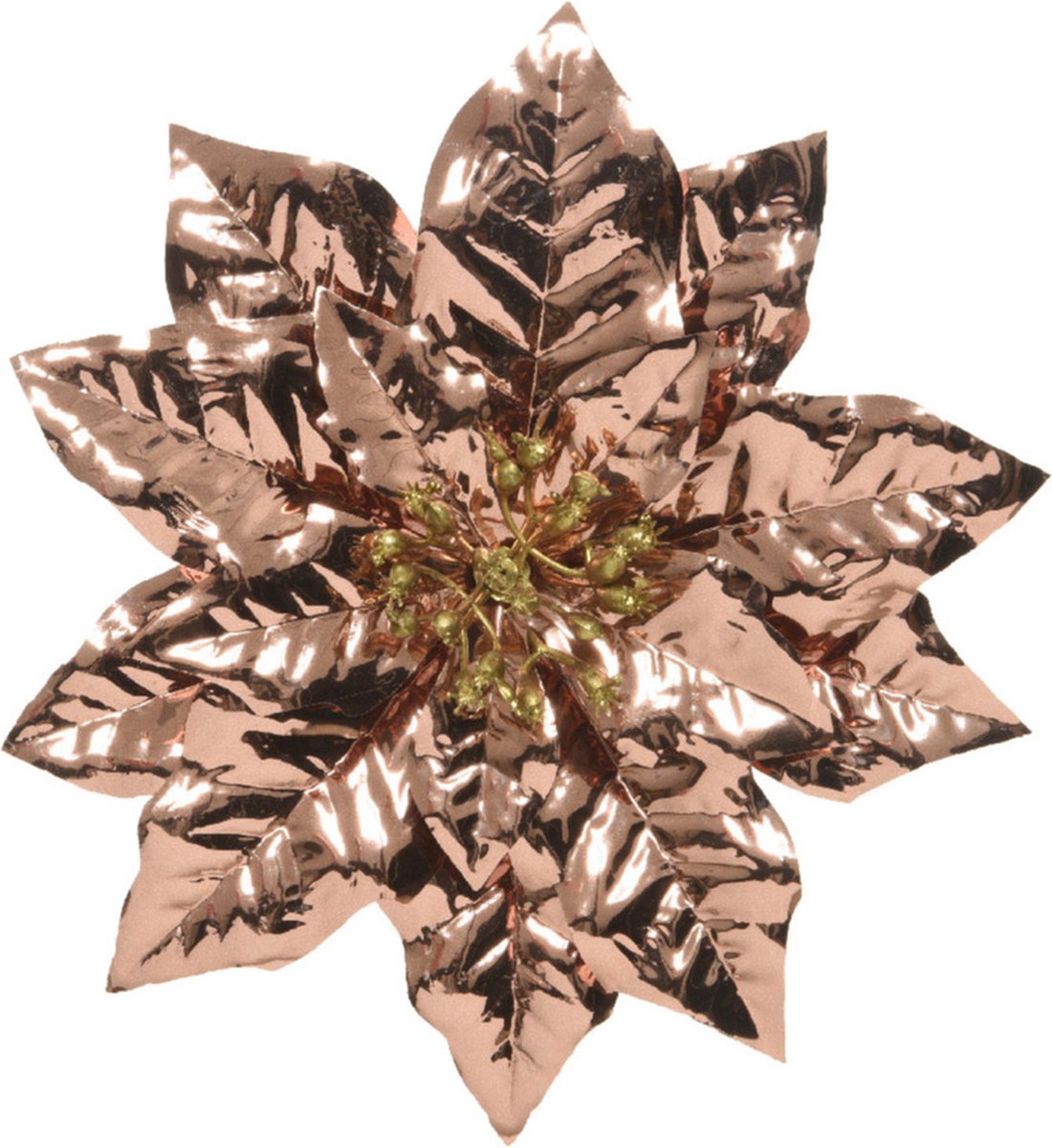 Koperen kerstboom bloem op clip met glitter - 24 cm.