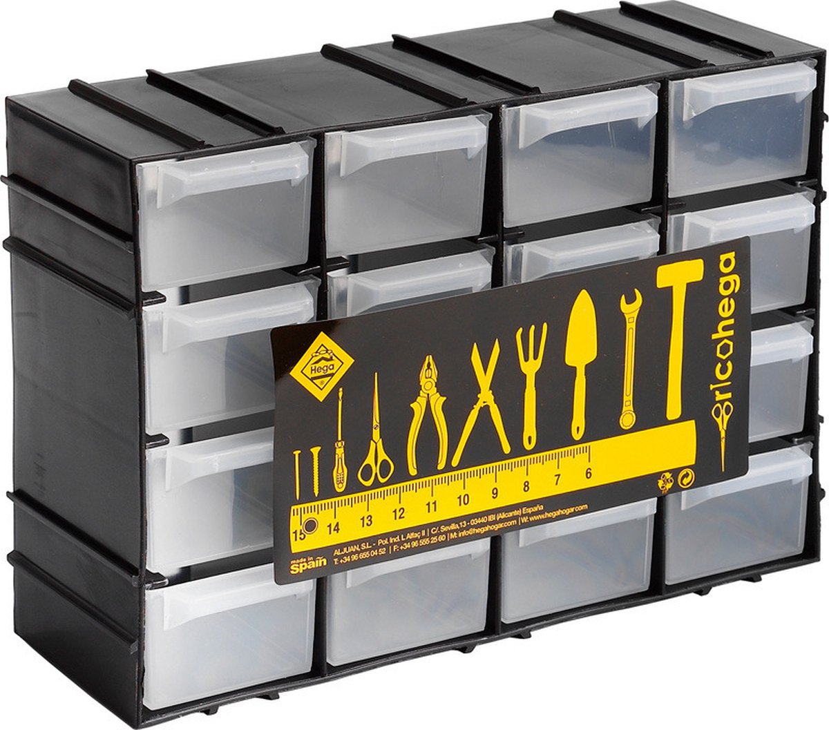 1x Gereedschap opbergkastjes/assortimentskastjes 16-lades 22 x 8 x 15 cm - Klusbenodigdheden - Gereedschap opbergen - Gereedschapkastjes / sorteerkasten