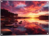 Tuinposter – Kleurrijke Zonsondergang bij Groot Meer - 80x60 cm Foto op Tuinposter (wanddecoratie voor buiten en binnen)