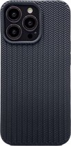 REBUS hoesje voor iPhone 13 Pro Max, (Knitted) [Siliconen], Randbeschermende, slanke harde hoes met een charmant gebreid ontwerp. (Black)