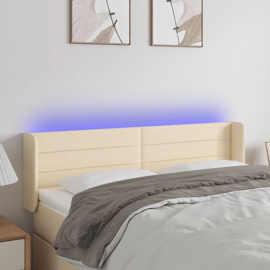 The Living Store Hoofdbord Crème - LED-strip - Verstelbaar - Duurzaam materiaal