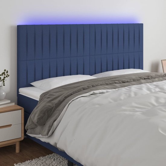 The Living Store Hoofdeinde LED - Blauw - 180 x 5 x 118/128 cm - verstelbaar hoofdbord - schuimvulling - met snijdbare LED-strip - inclusief 2 strips