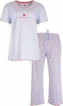 Dames Pyjama Set Tenderness – Hartjes print - 100% Gekamde Katoen – Licht Blauw - Maat XXL