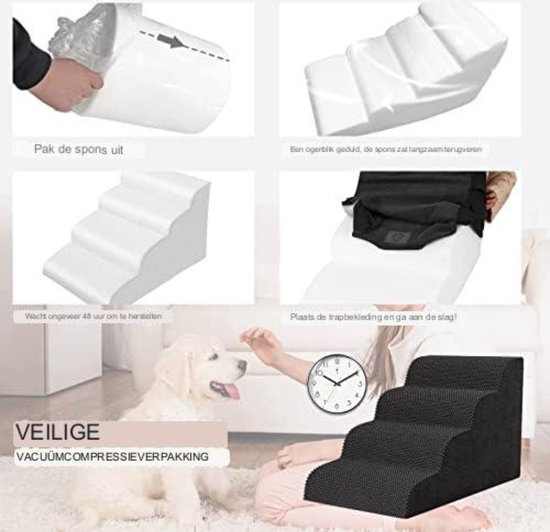 Hondentrap, SucceBuy Pet Step 4-traps 2-in-1 Opvouwbare Houten Huisdierentrap, 68 kg