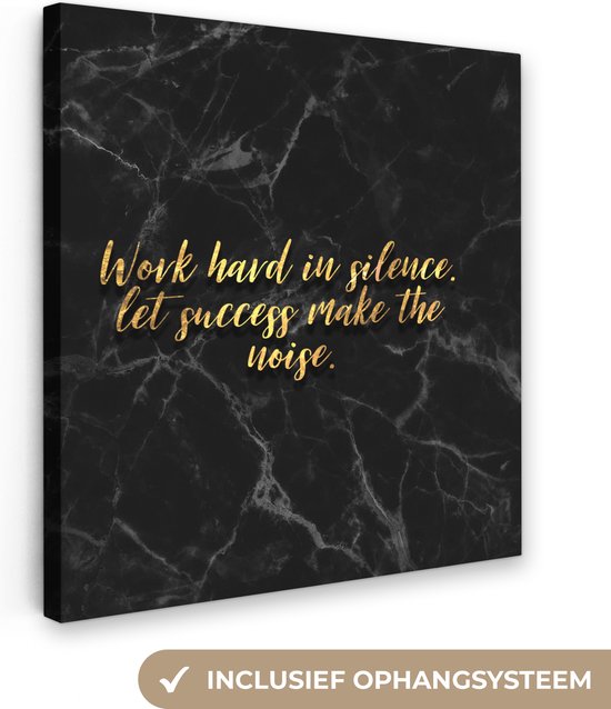 Citations Peinture sur Toile - Motivation - Or - Marbre - 20x20 cm - Décoration murale