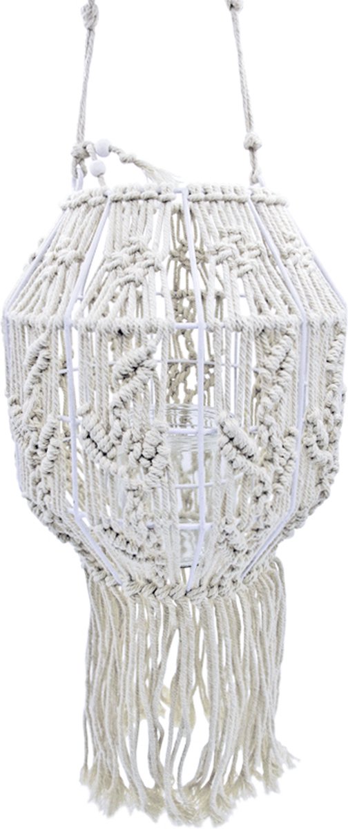 Lavandoux - Macramé Hangend Windlicht - Lantaarn - Ø24 - Crème