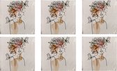 Onderzetters - Vierkant - Set van 6 - Onderzetters voor glazen - Vrouw met bloemenkrans en vlinders - Pastel Kleuren